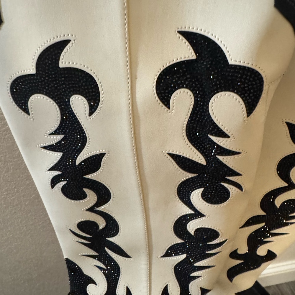 INC knee high boots Black and Cream Embellished